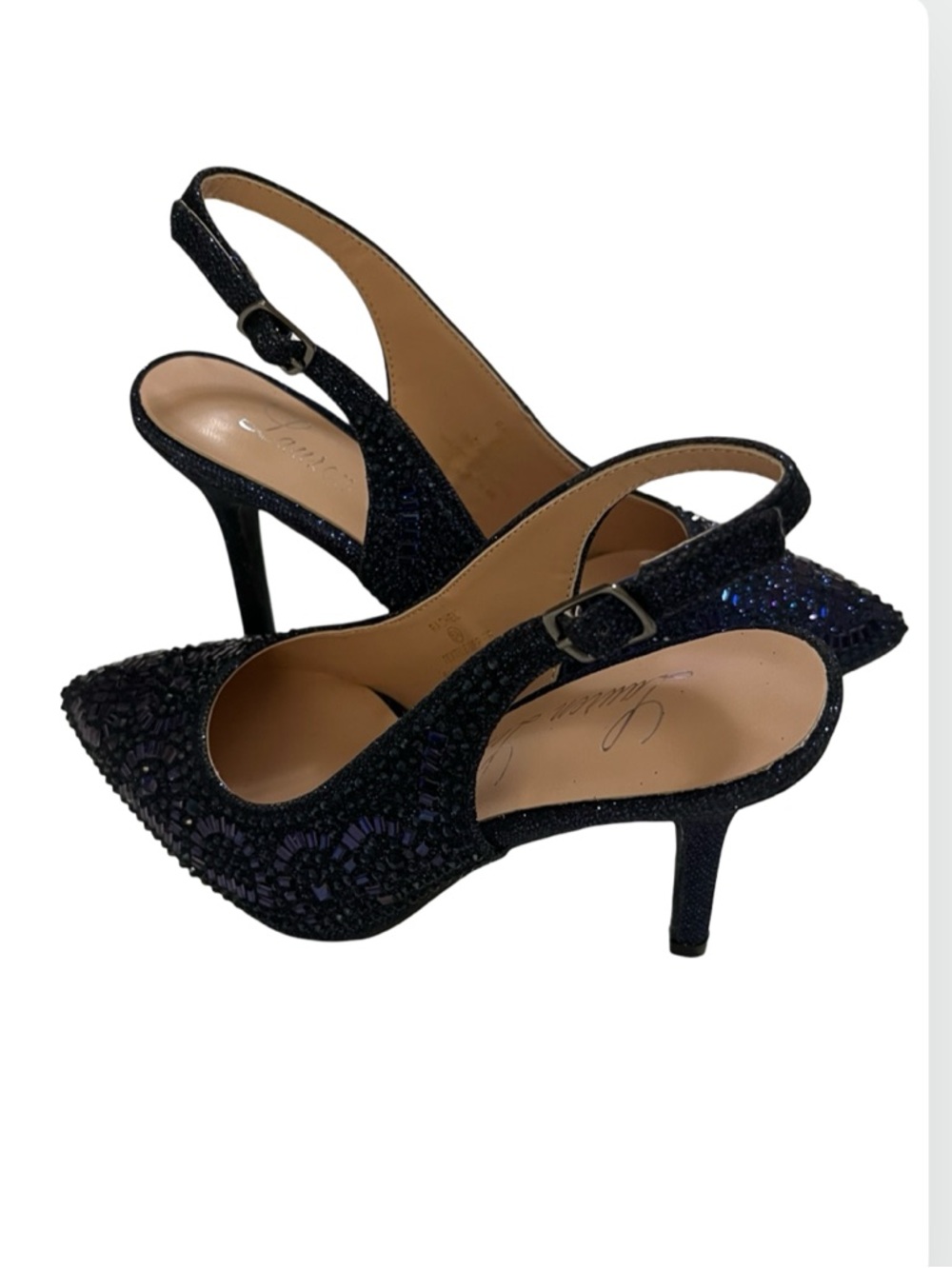 Lauren Lorraine Rachel Navy Rhinestone Slingback Pumps Women's Size 5.5 - Picture 4 of 6